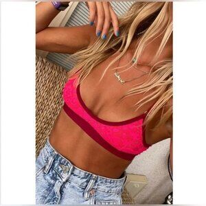 NWT Lace Guard Her Bra Garter Belt Hot Pink Bralette Lingerie Valentines SMALL